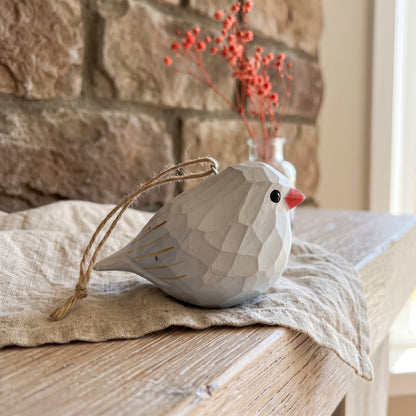 Zebra Finch Wooden Hanging Ornament | Hand-Carved Basswood