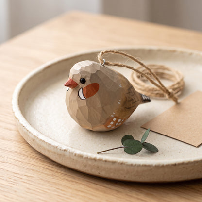 Zebra Finch Wooden Hanging Ornament | Hand-Carved Basswood