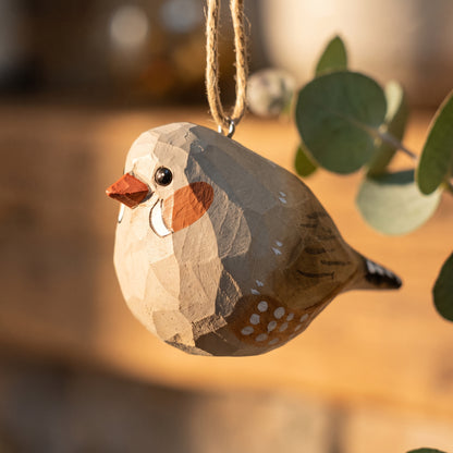 Zebra Finch Wooden Hanging Ornament | Hand-Carved Basswood