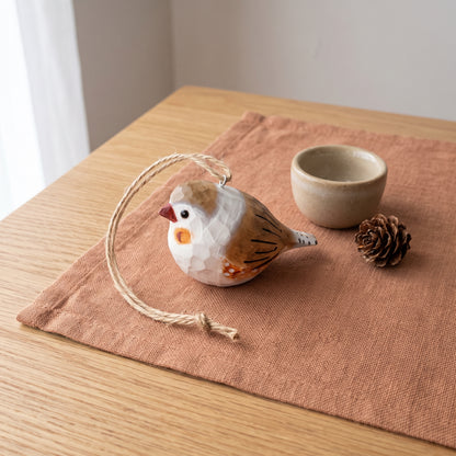 Zebra Finch Wooden Hanging Ornament | Hand-Carved Basswood