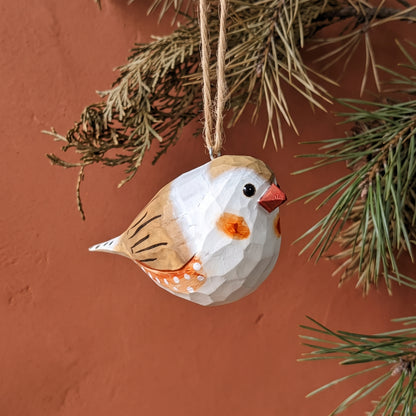 Zebra Finch Wooden Hanging Ornament | Hand-Carved Basswood