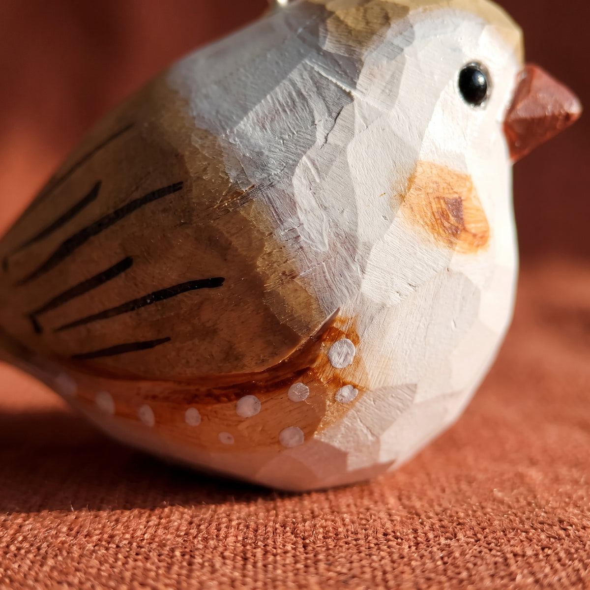 Zebra Finch Wooden Hanging Ornament | Hand-Carved Basswood