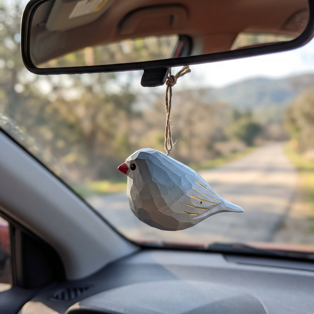 Zebra Finch Wooden Hanging Ornament | Hand-Carved Basswood