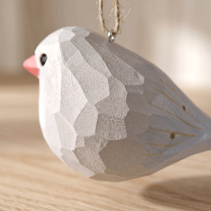 Zebra Finch Wooden Hanging Ornament | Hand-Carved Basswood