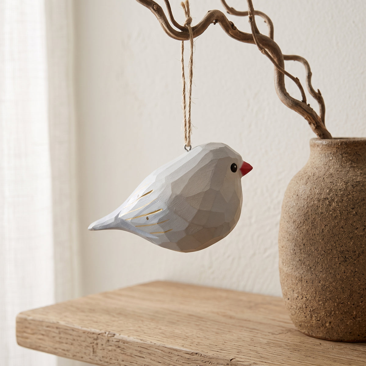 Zebra Finch Wooden Hanging Ornament | Hand-Carved Basswood