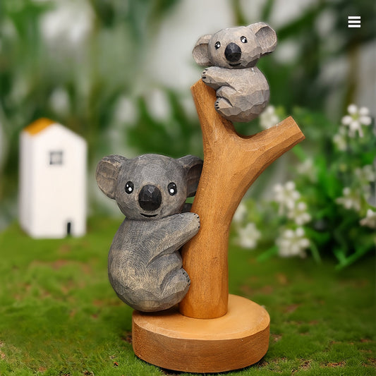 Baby Koala With Mom Wood Carving Ornaments - Wooden Islands