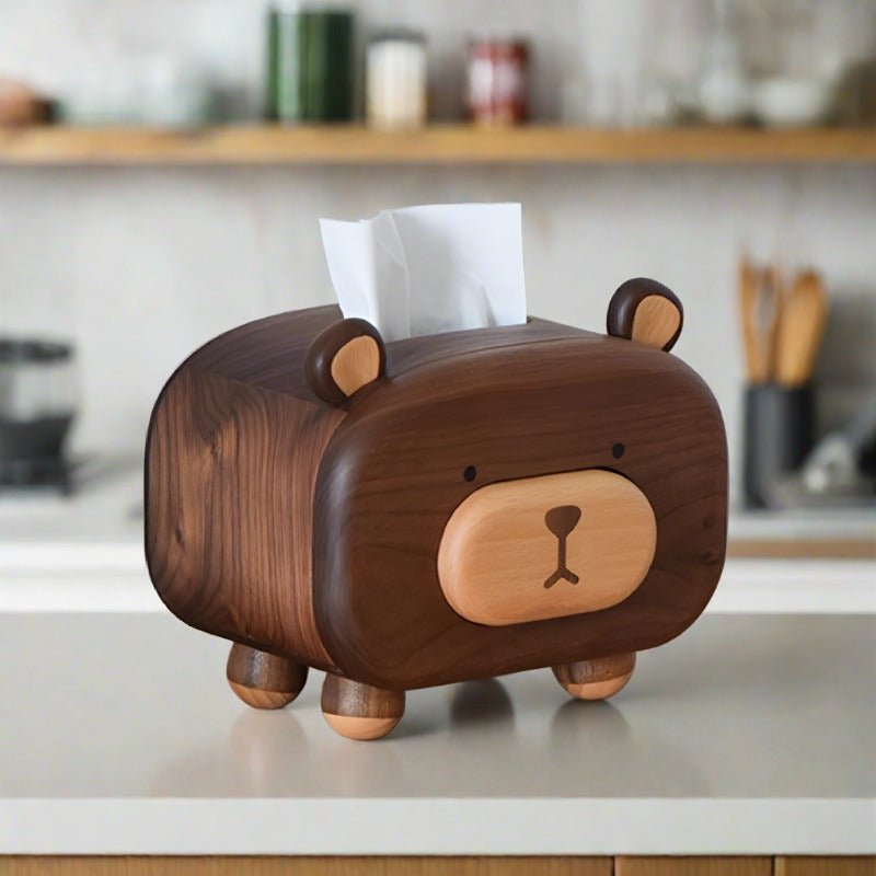 Bear Tissue Box Cover with Toothpick holder Wooden Handmade Decorations - Wooden Islands