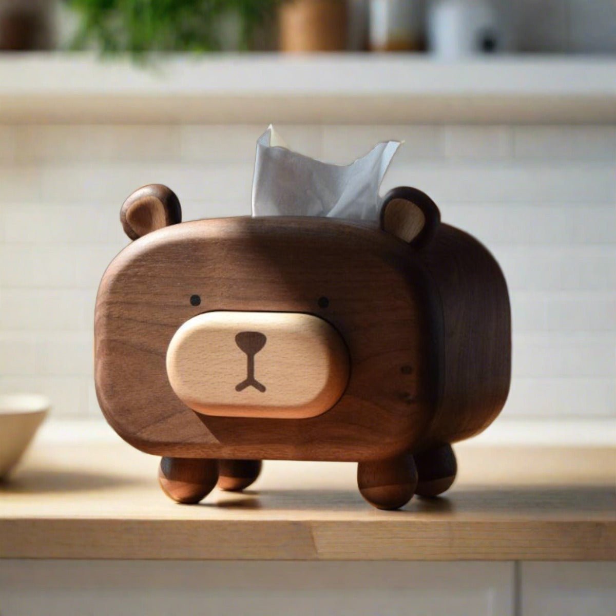 Bear Tissue Box Cover with Toothpick holder Wooden Handmade Decorations - Wooden Islands
