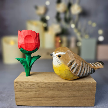 Carolina Wren with Rose - Wooden Islands