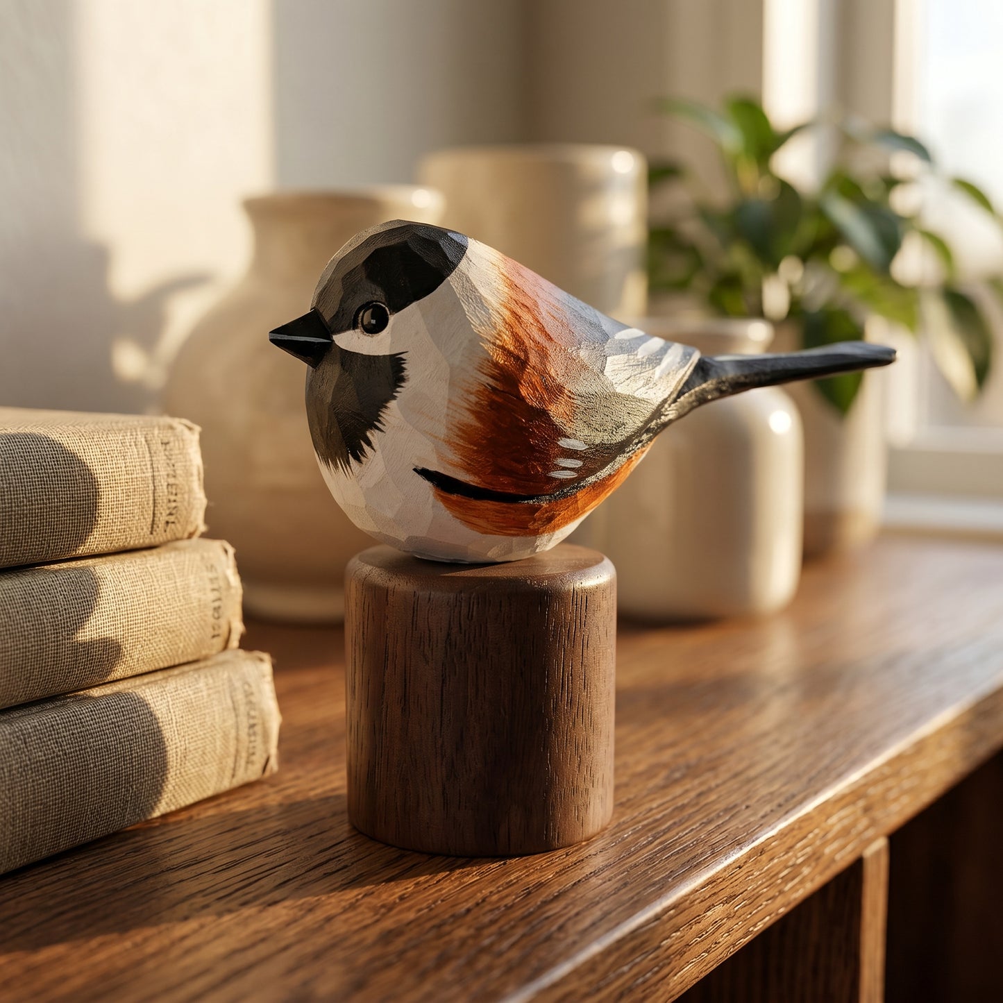 Hand Carved & Hand Painted Chickadee Figurine | Basswood with Black Walnut Base | 3 Species