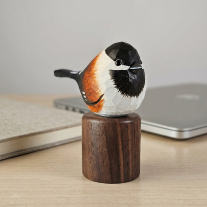 Hand Carved & Hand Painted Chickadee Figurine | Basswood with Black Walnut Base | 3 Species