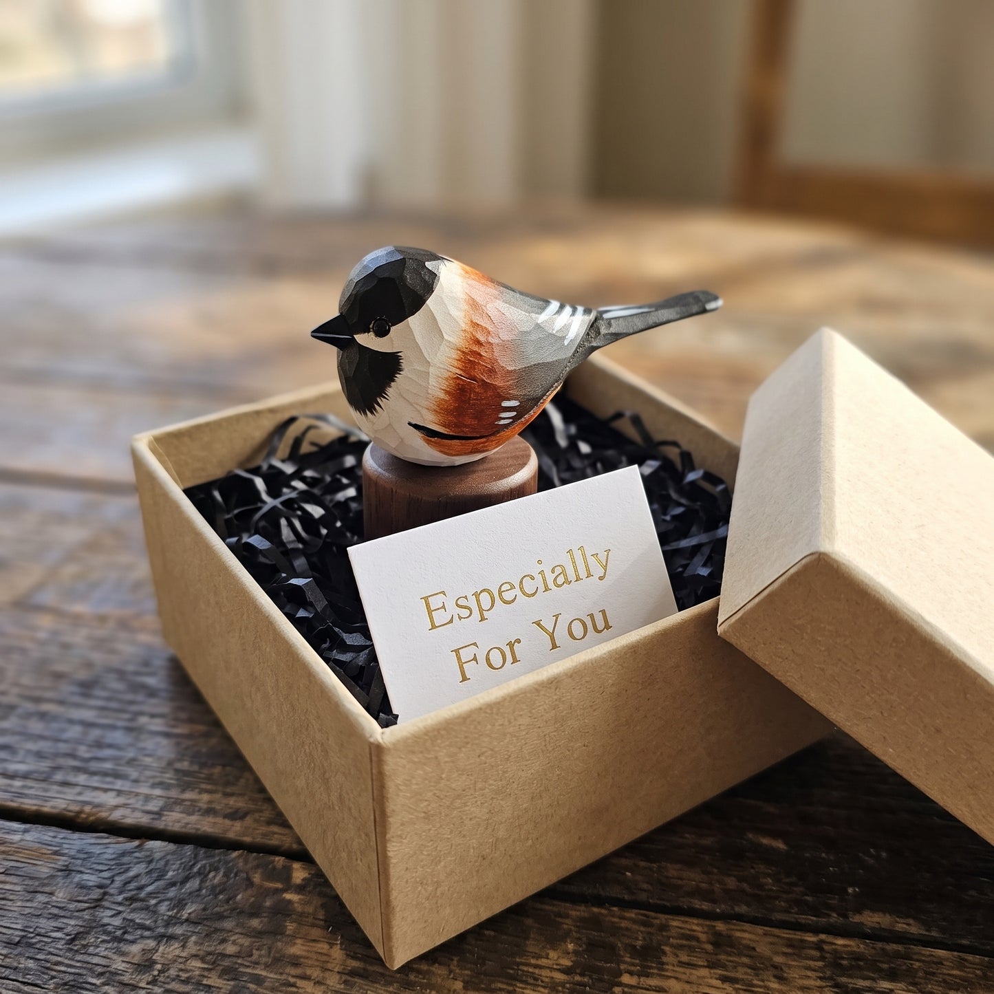 Hand Carved & Hand Painted Chickadee Figurine | Basswood with Black Walnut Base | 3 Species