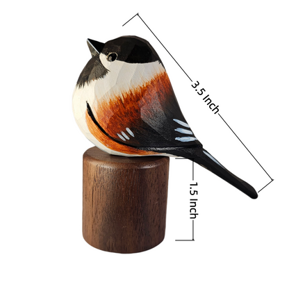 Hand Carved & Hand Painted Chickadee Figurine | Basswood with Black Walnut Base | 3 Species
