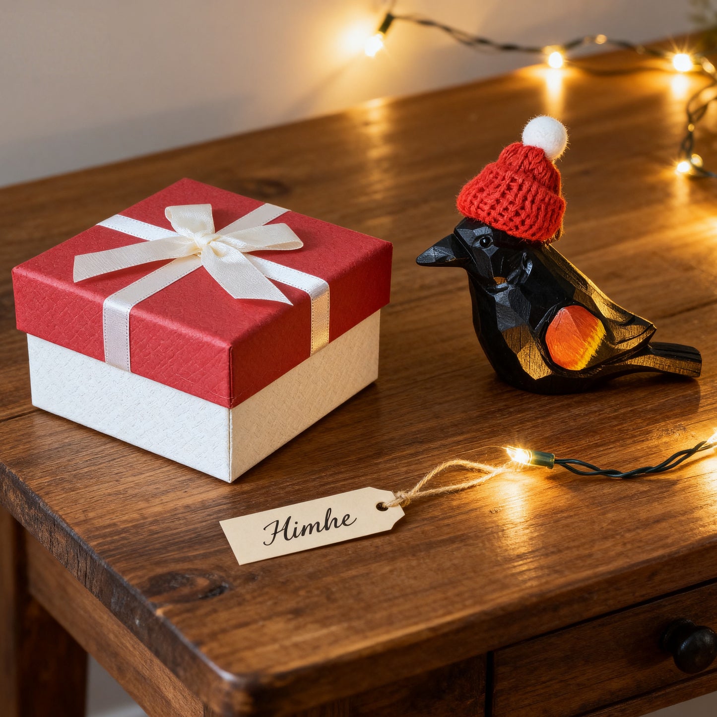 Red‑winged Blackbird Christmas Ornament - Hand‑Carved Wood, Gift Box Included