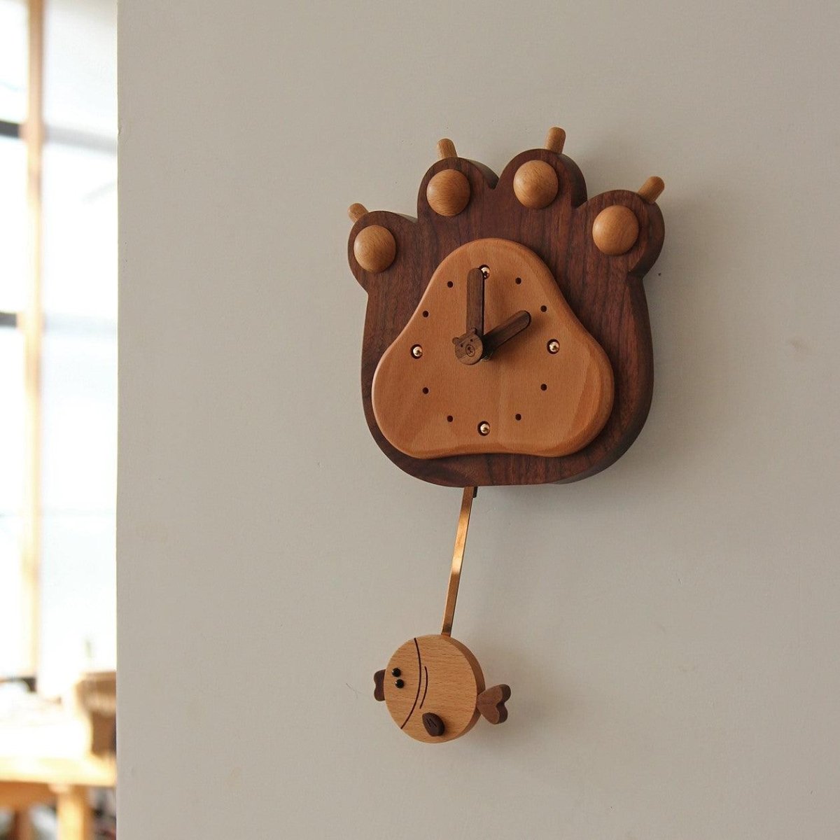 Clocks for wall Decor Fish and Bear paw at the same time - Wooden Islands