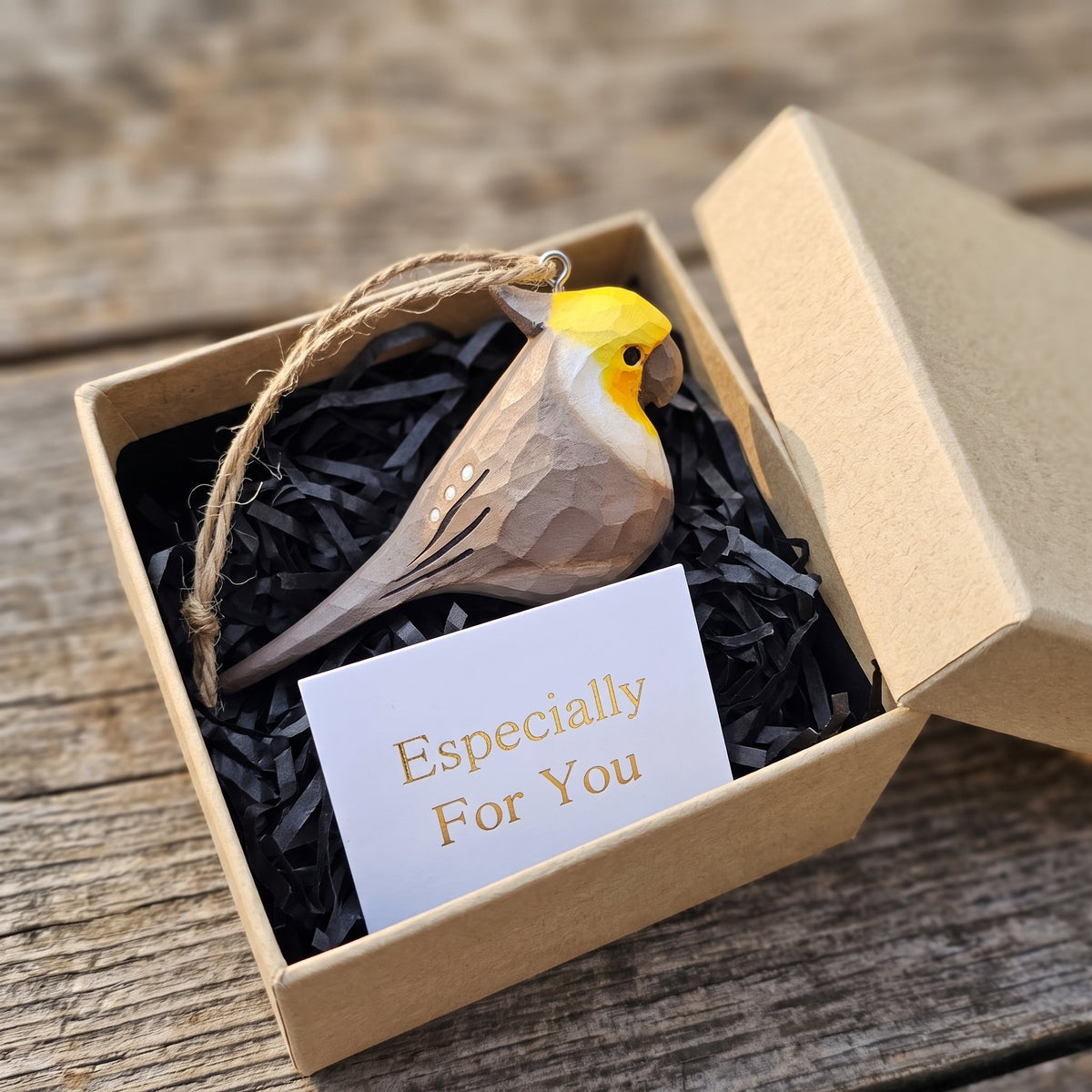 Cockatiel Hanging Ornament - Hand-Carved Basswood Bird Figurine