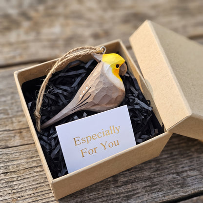 Cockatiel Hanging Ornament - Hand-Carved Basswood Bird Figurine