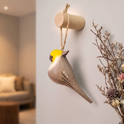 Cockatiel Hanging Ornament - Hand-Carved Basswood Bird Figurine