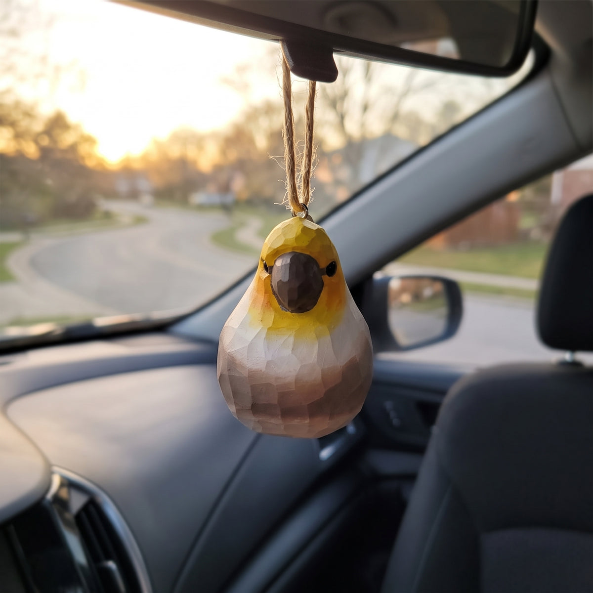 Cockatiel Hanging Ornament - Hand-Carved Basswood Bird Figurine
