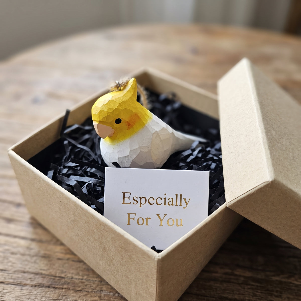 Cockatiel Hanging Ornament - Hand-Carved Basswood Bird Figurine