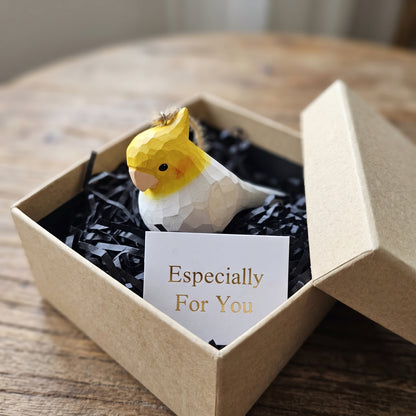 Cockatiel Hanging Ornament - Hand-Carved Basswood Bird Figurine