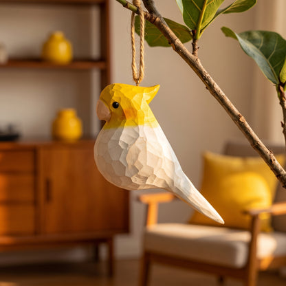 Cockatiel Hanging Ornament - Hand-Carved Basswood Bird Figurine