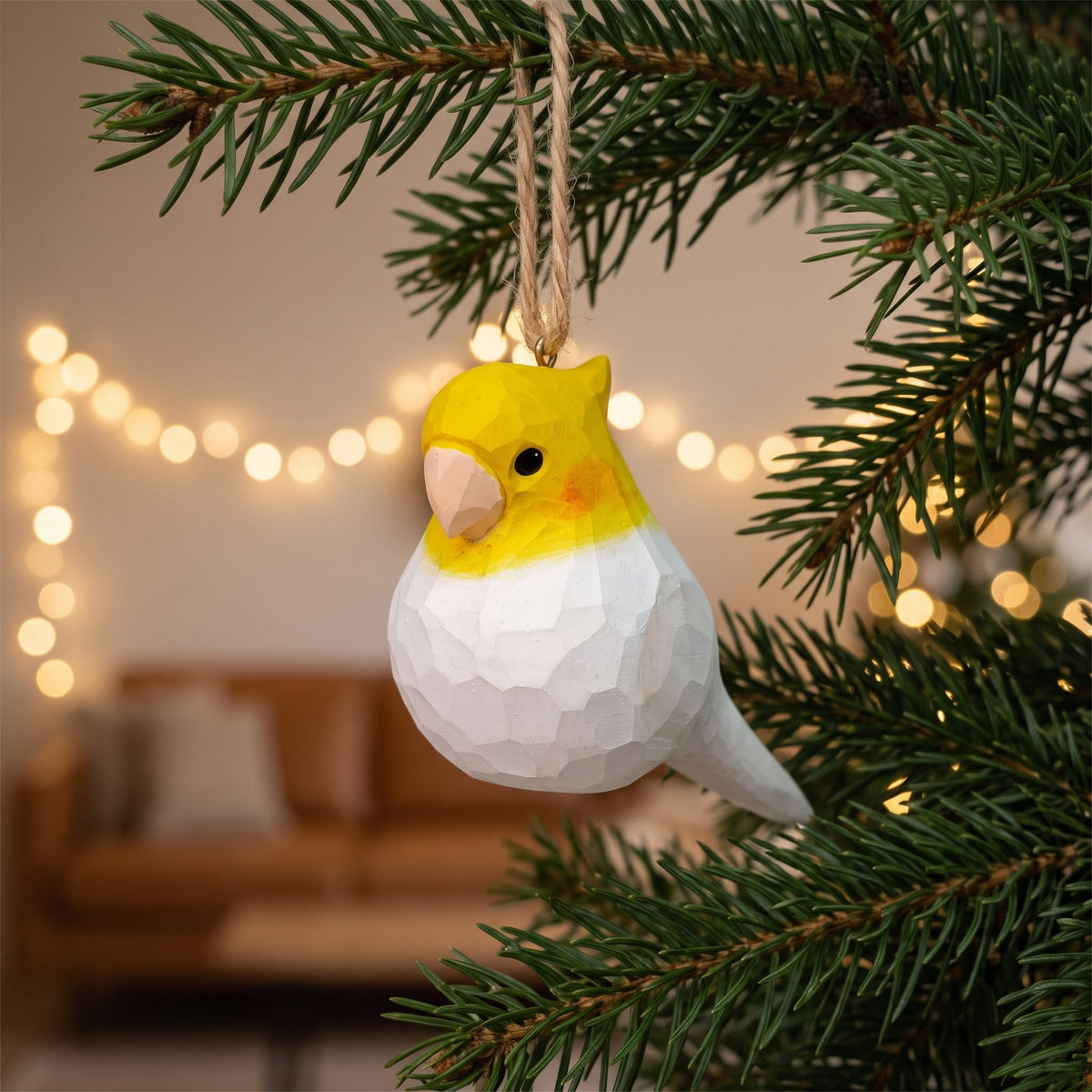 Cockatiel Hanging Ornament - Hand-Carved Basswood Bird Figurine