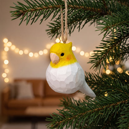 Cockatiel Hanging Ornament - Hand-Carved Basswood Bird Figurine