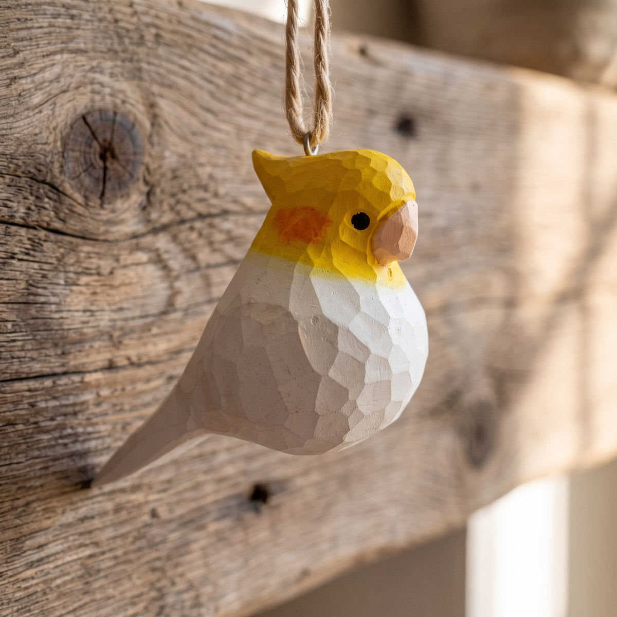 Cockatiel Hanging Ornament - Hand-Carved Basswood Bird Figurine