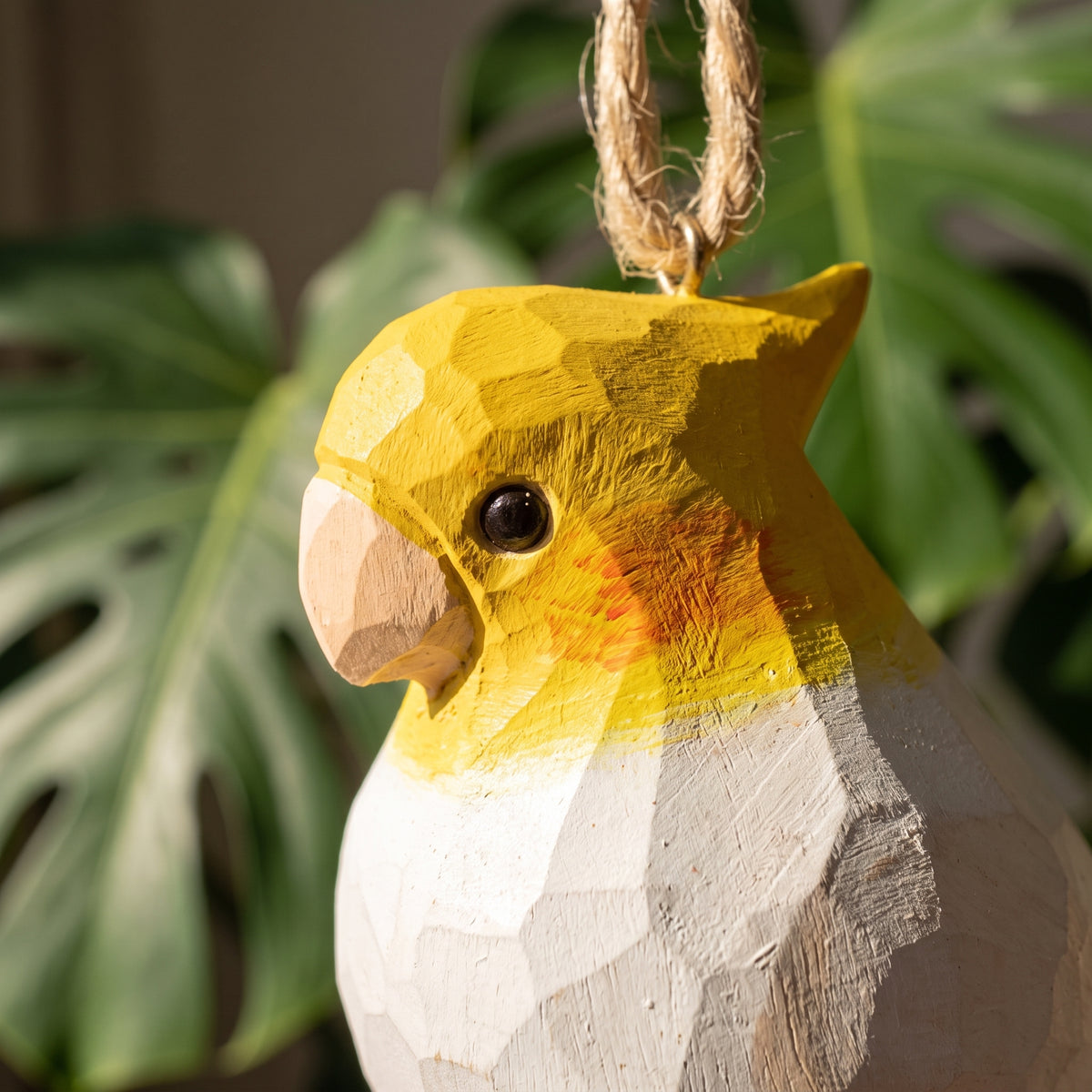 Cockatiel Hanging Ornament - Hand-Carved Basswood Bird Figurine