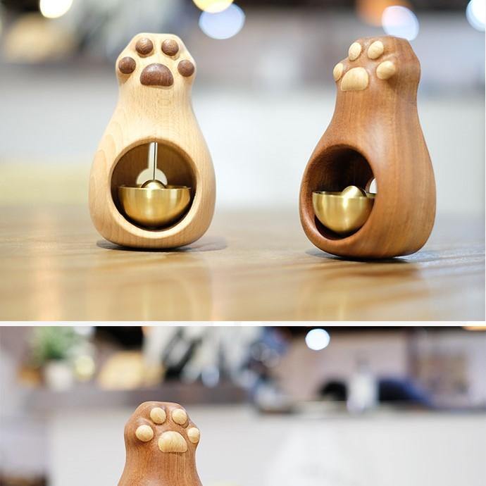 Door Chime Decoration Wooden Handmade Engraving Cat Paw - Wooden Islands