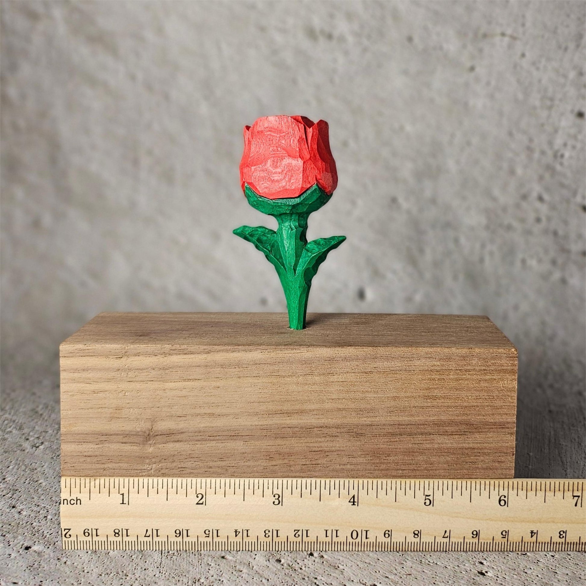 Dual-Hole 6" Wooden Display Block with Handcrafted Rose - Wooden Islands