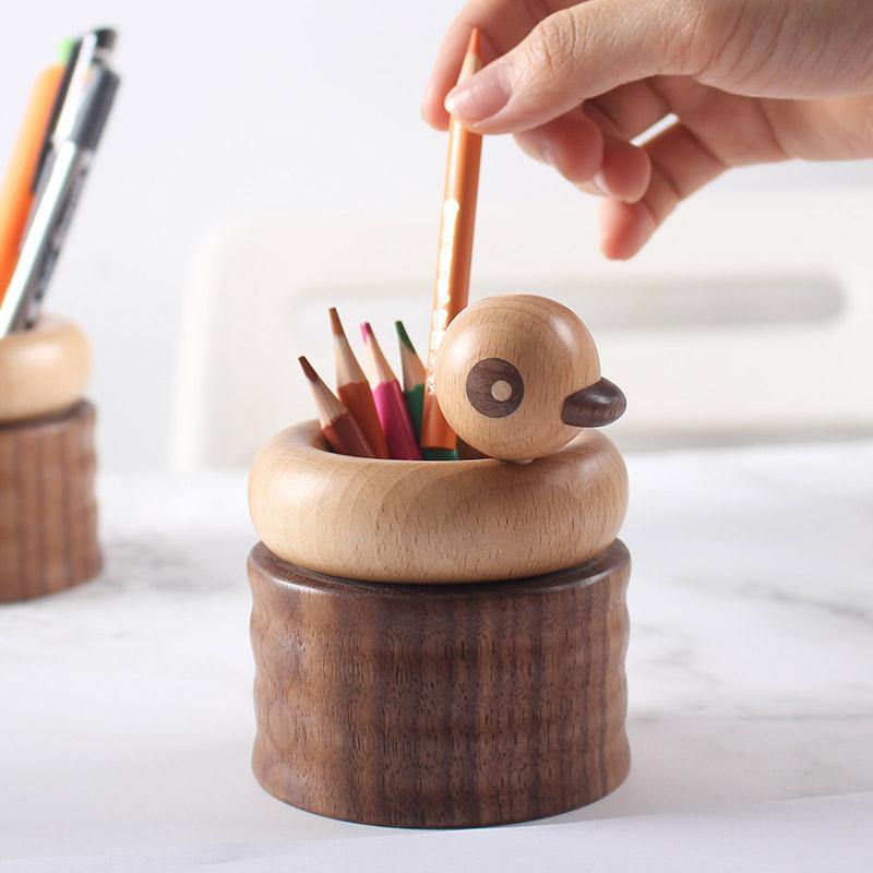 Duck Pen Holder Wooden Handmade Desk Decor - Wooden Islands