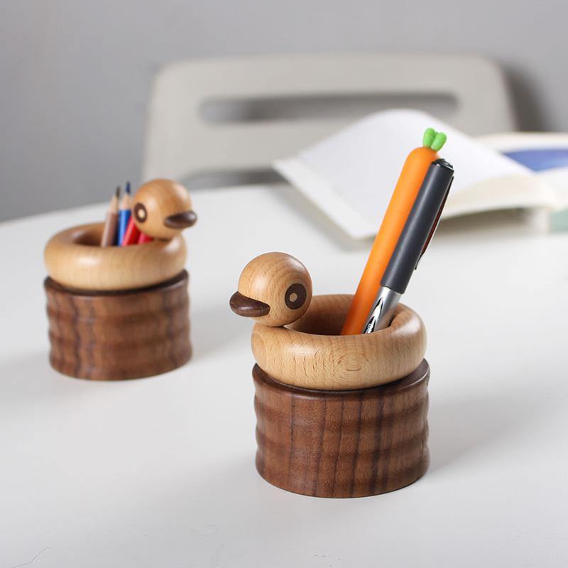 Duck Pen Holder Wooden Handmade Desk Decor - Wooden Islands