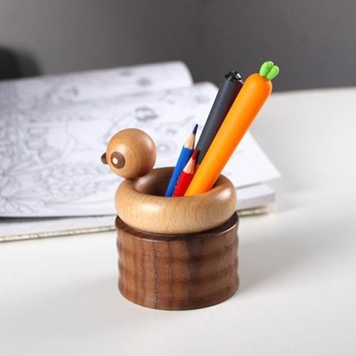 Duck Pen Holder Wooden Handmade Desk Decor - Wooden Islands