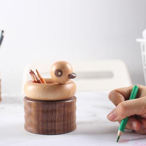 Duck Pen Holder Wooden Handmade Desk Decor - Wooden Islands