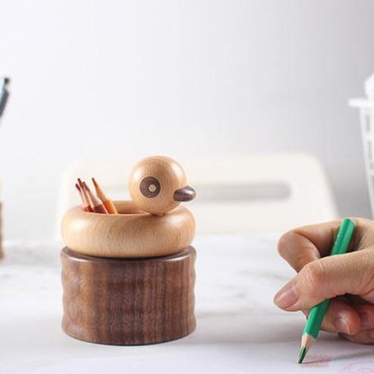 Duck Pen Holder Wooden Handmade Desk Decor - Wooden Islands