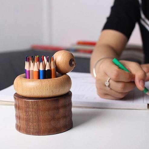 Duck Pen Holder Wooden Handmade Desk Decor - Wooden Islands