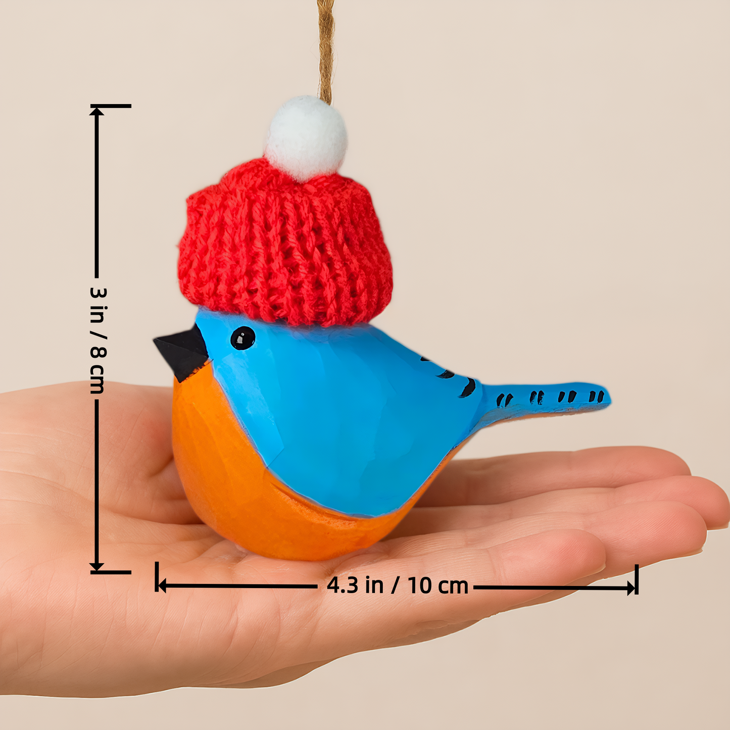 Eastern Bluebird Christmas Ornament - Hand‑Carved Wood with Knit Hat, Gift Box Included