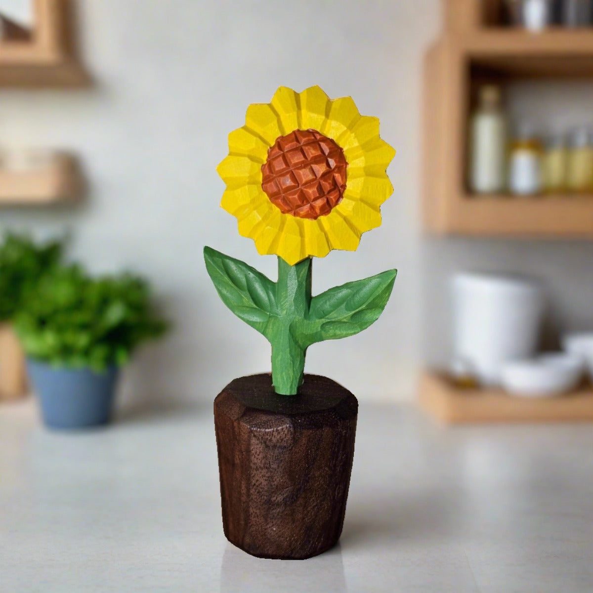Elegant Sunflower Wooden Sculpture | Hand-Carved & Painted With Gift Box Packing - Wooden Islands