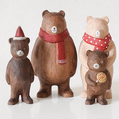 Family Bear Figurines | Hand Carved Painted Wooden Animal Home Decor sculpture ornaments - Wooden Islands