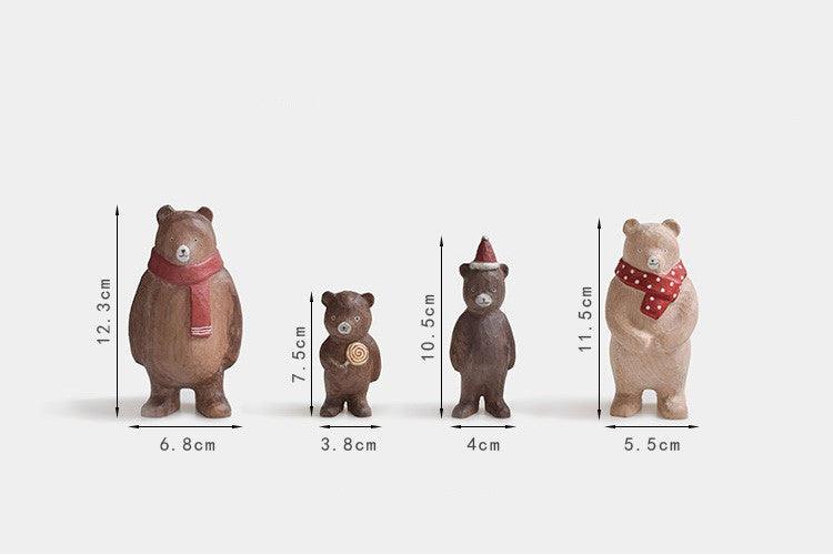 Family Bear Figurines | Hand Carved Painted Wooden Animal Home Decor sculpture ornaments - Wooden Islands