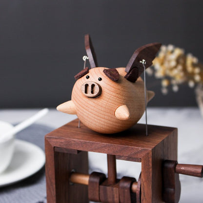 Flying Pig Hand Cranked Music Boxes Wooden Handmade - Wooden Islands