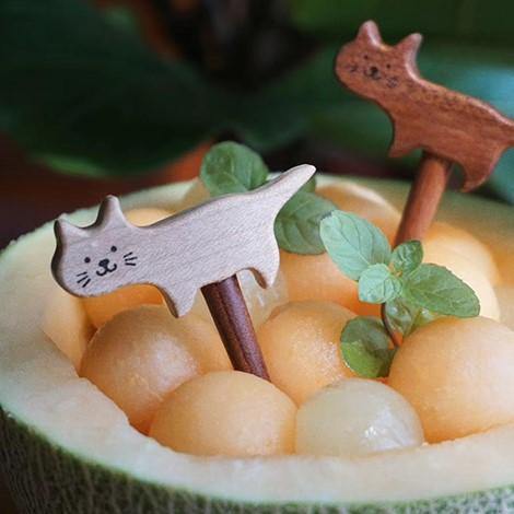 Fruit Fork Handmade Wooden Cute Cat fork Set with Glass Cup - Wooden Islands