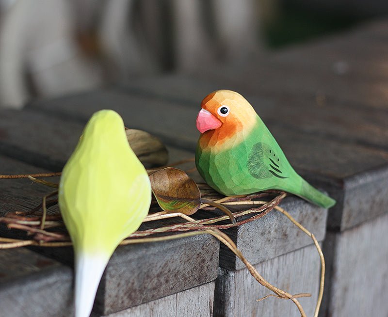 Hand-Painted Wooden Lovebirds Figurine – Romantic Artisan Decor - Wooden Islands