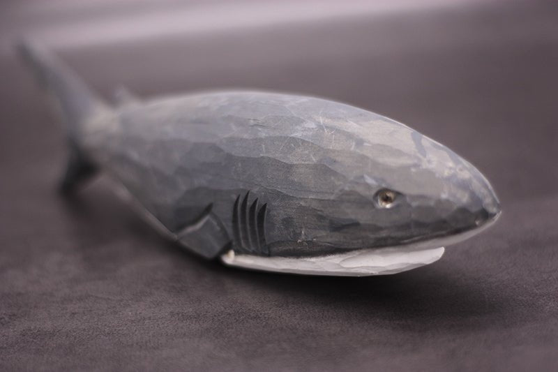 Hand-Painted Wooden Shark Figurine – Striking Oceanic Decor - Wooden Islands