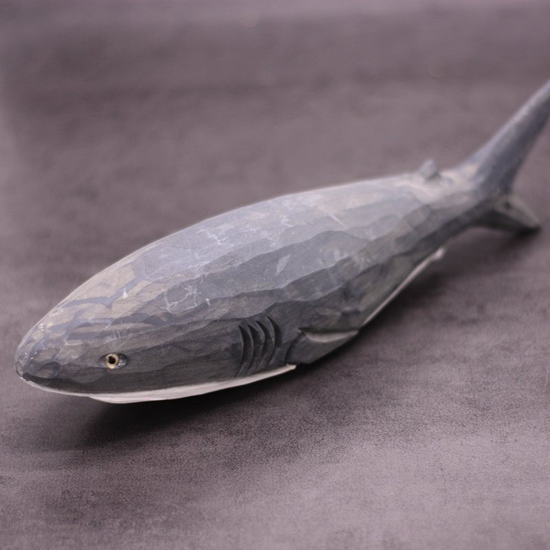 Hand-Painted Wooden Shark Figurine – Striking Oceanic Decor - Wooden Islands
