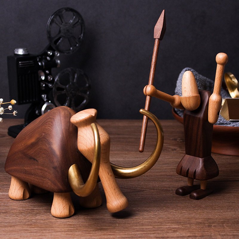 Handmade Primitive mammoth Wooden Figurines - Wooden Islands