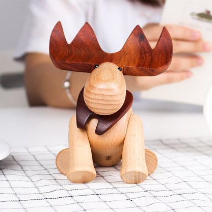 Moose Figurines Handmade Wooden Sculpture Decorations - Wooden Islands