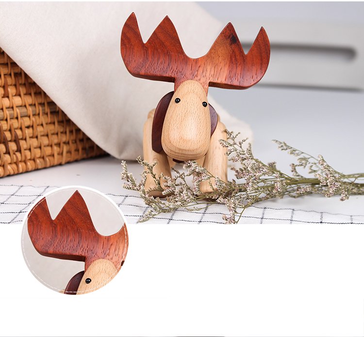 Moose Figurines Handmade Wooden Sculpture Decorations - Wooden Islands